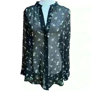 Philosophy Sheer Black & Floral Print Blouse Size XS